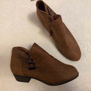 Brown Suede Buckle Ankle Booties – Western Chic Style